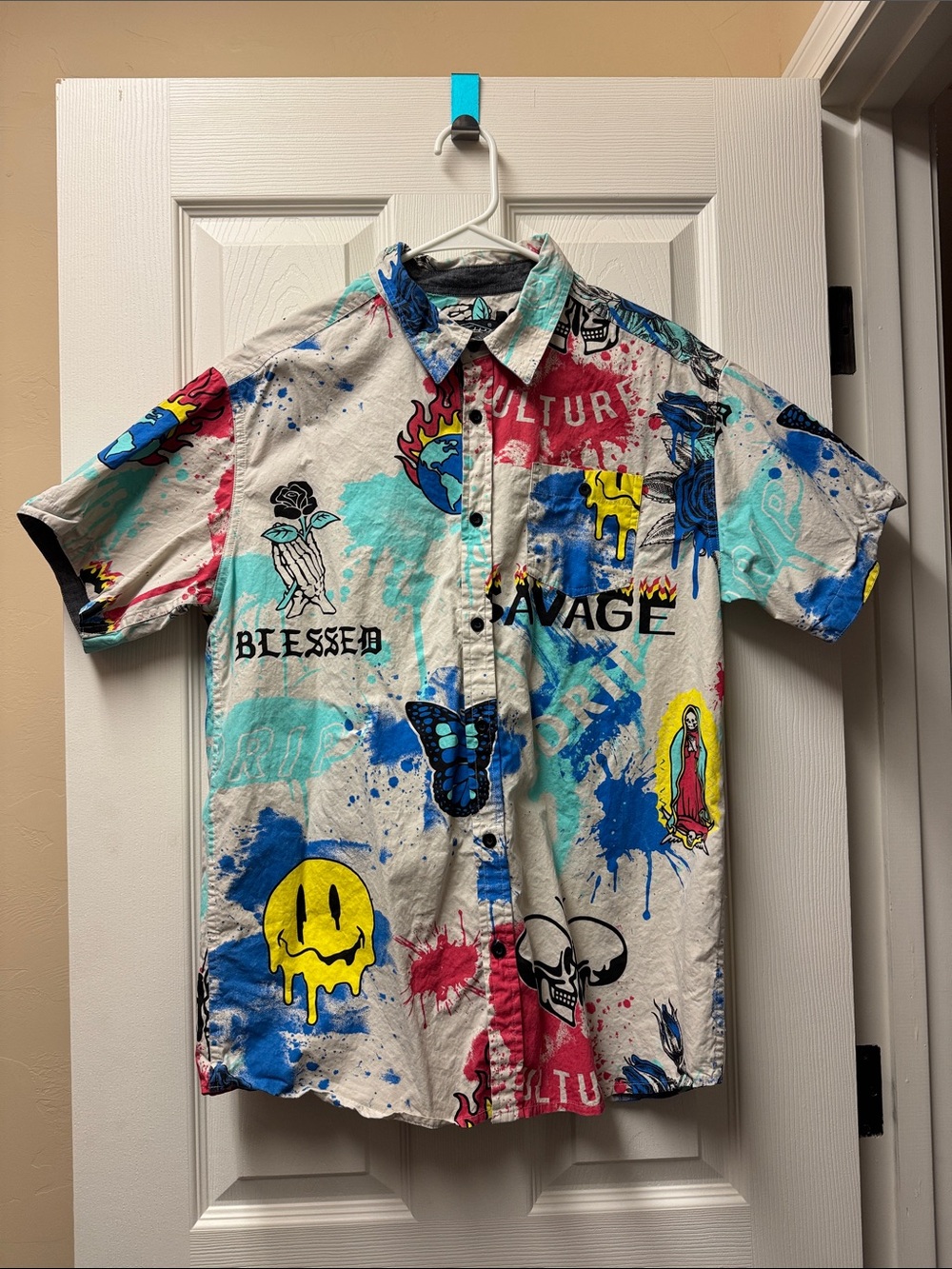 ⭐️Eighty Eighty Men Graffiti Button Down Shirt (Size: XL)